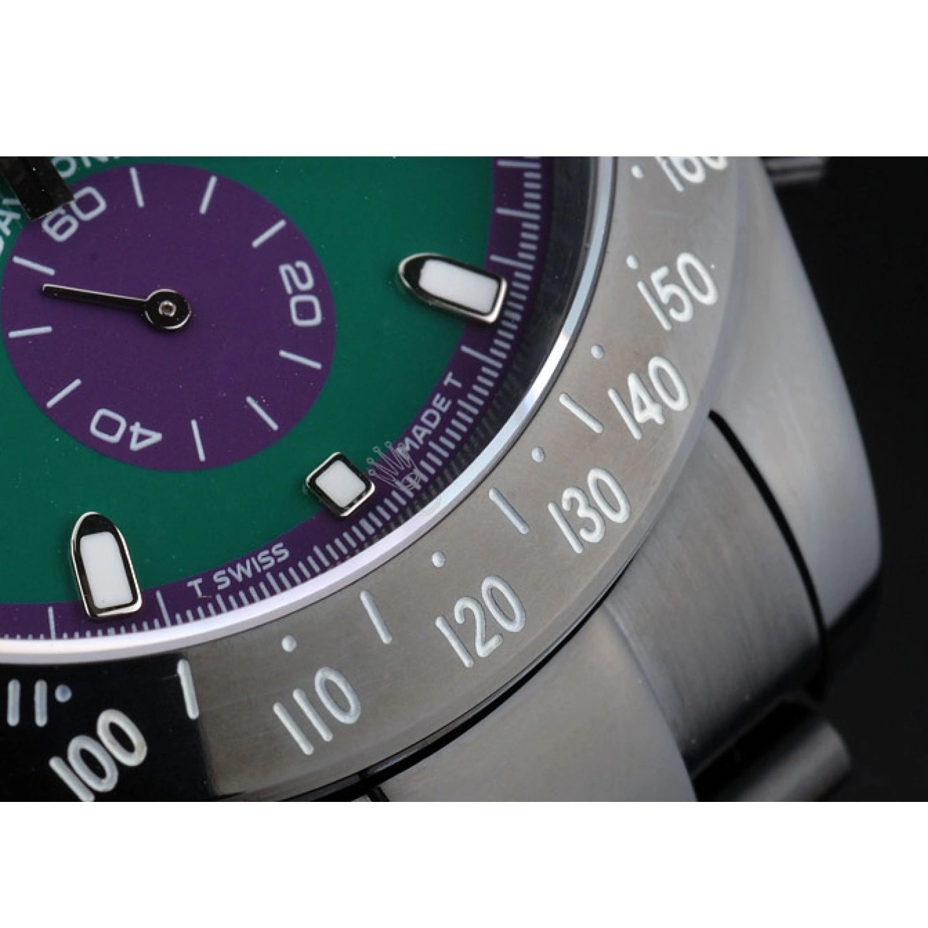 Aaa replica watch Black Strap Daytona Tachymeter Stainless Ion Green Black Steel Dial 80246 Plated Rolex 0801
